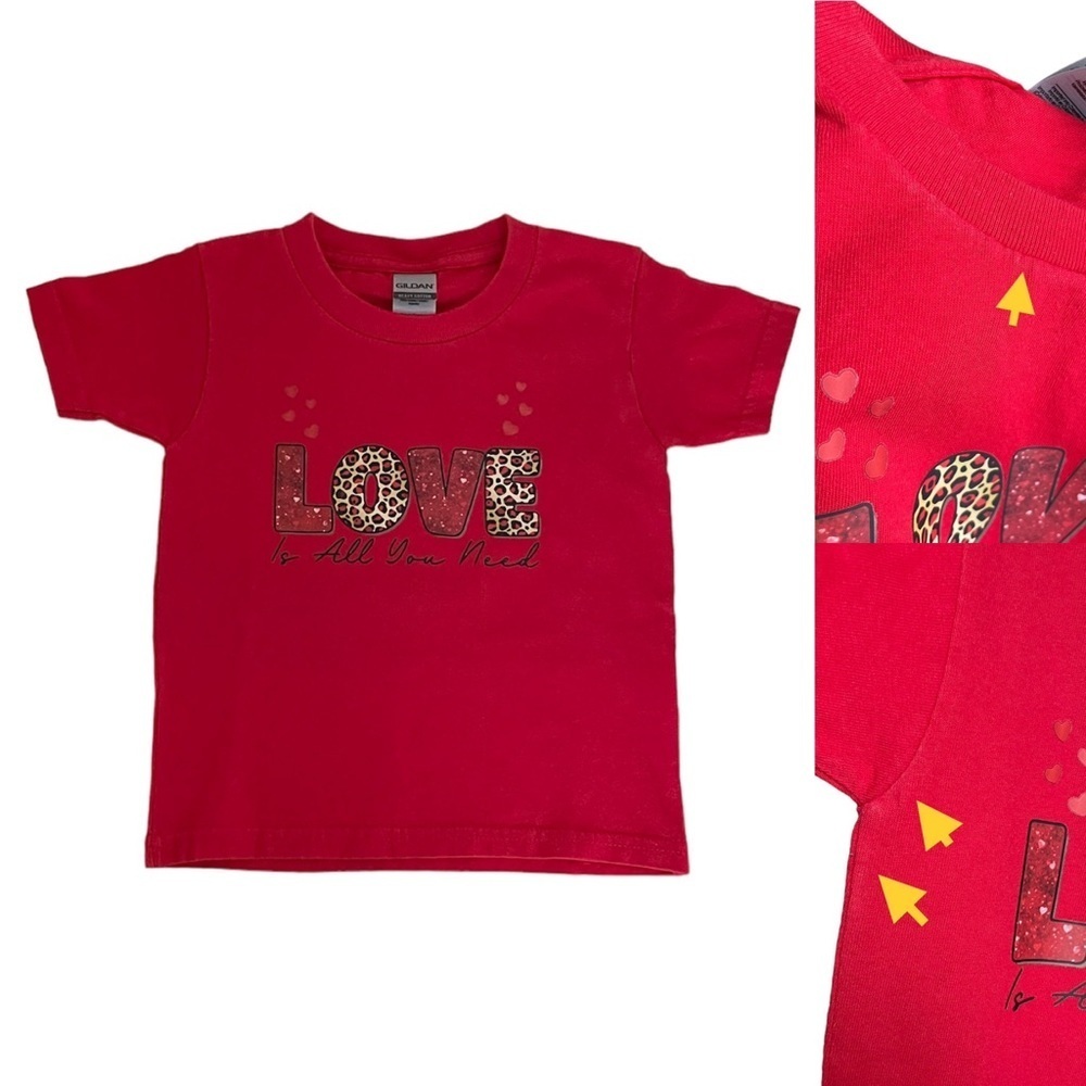Gildan Heavy 100% Cotton Valentine’s Day Love Red Short Sleeve T-Shirt Girl’s 3T